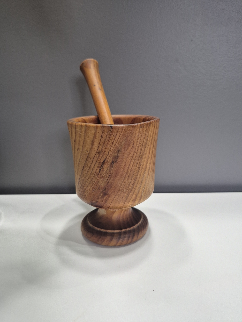 Vintage Mortar and Pestle Set - Natural Wood Grain Hand Carved